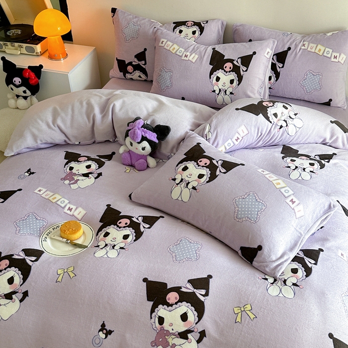 91家纺网 家纺一手货源 找家纺 2024新款三丽鸥高克重牛奶绒四件套 星星库洛米