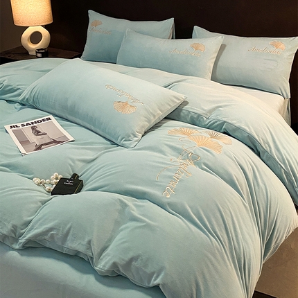 91家纺网 家纺一手货源 找家纺 2024新款水晶绒纯色四件套-银杏系列 银杏-梵星兰