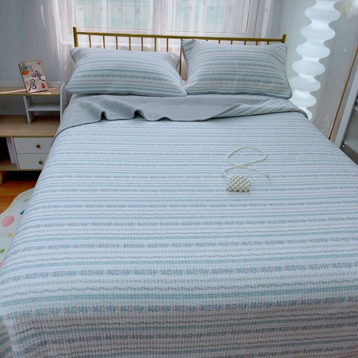 91家纺网 家纺一手货源 找家纺 2024新款棉加绒双面两用四季款床盖三件套 克莱因蓝