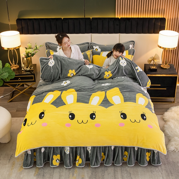 91家纺网 家纺一手货源 找家纺 绒品荟家纺 2025新款牛奶绒四件套 迷你兔