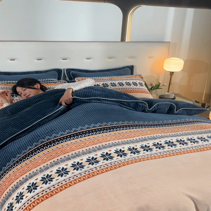 91家纺网 家纺一手货源 找家纺 晚静家纺 2024新款8.5斤牛奶绒金貂法莱绒床裙款保暖绒四件套 北欧海岸