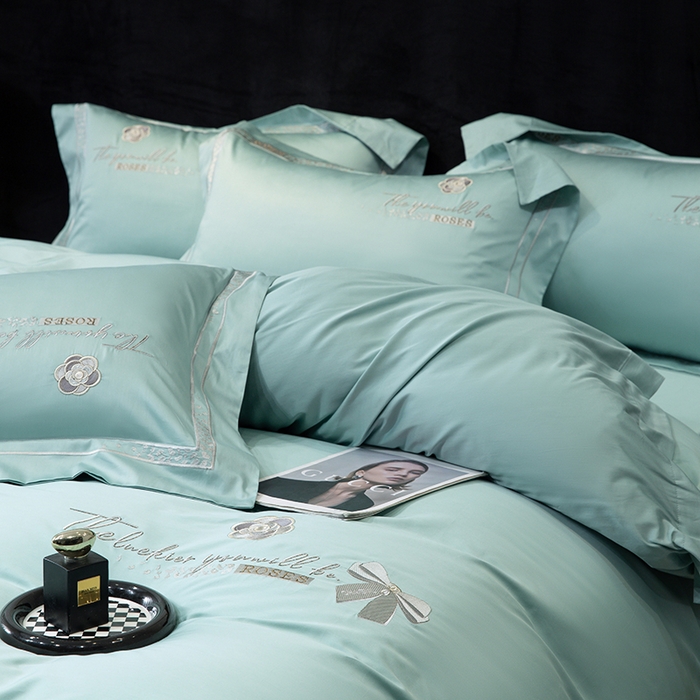 91家纺网 家纺一手货源 找家纺 绒博士 2024新款160支长绒棉四件套-巴黎之约 夏至绿