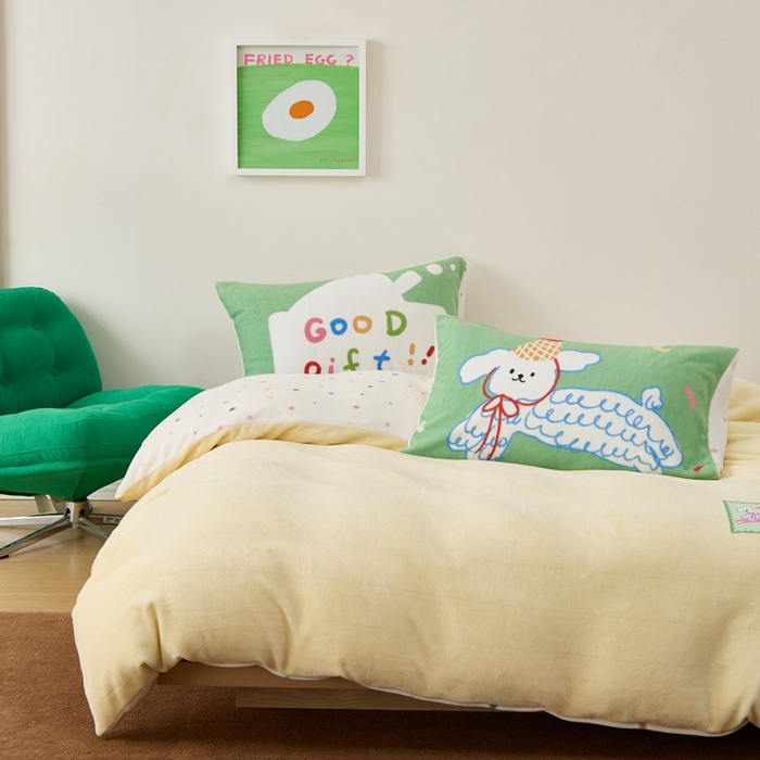 91家纺网 家纺一手货源 找家纺 呗旺鹿 2024新款加厚保暖设计师款高克重牛奶绒贴标款四件套【原创】 贴标款-线条小狗