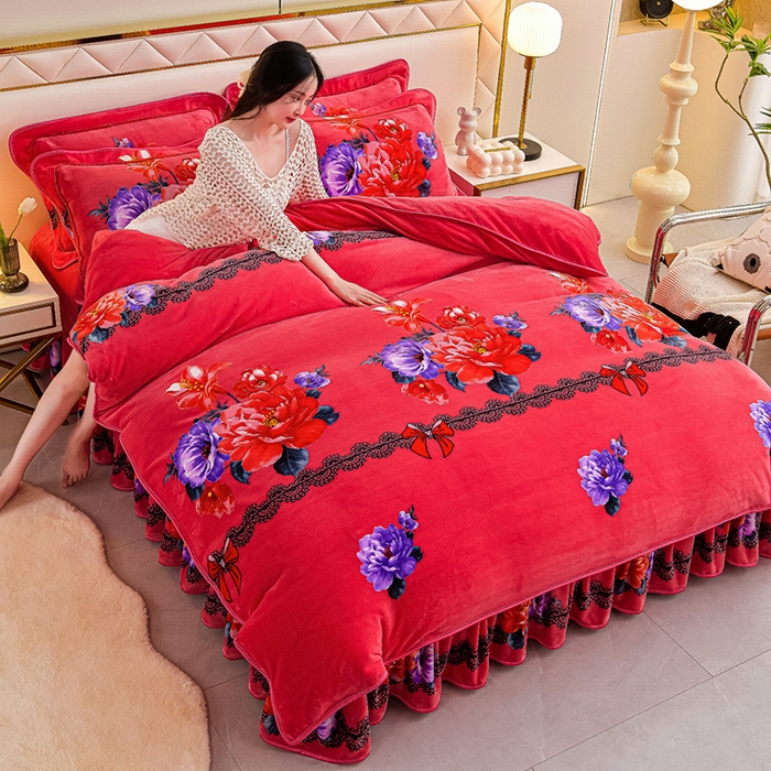 91家纺网 家纺一手货源 找家纺 绒品荟家纺 2025新款牛奶绒四件套 曼妙花语