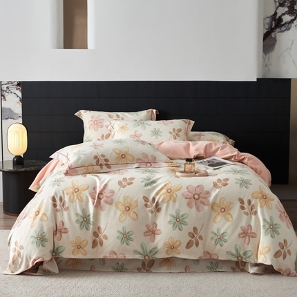 91家纺网 家纺一手货源 找家纺 2025新款全棉加厚生态磨毛印花四件套-基础款向阳粉