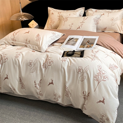 2024新保暖-秋冬加厚全棉磨毛活性印花系列四件套（礼盒包装） 芊芊之恋-米