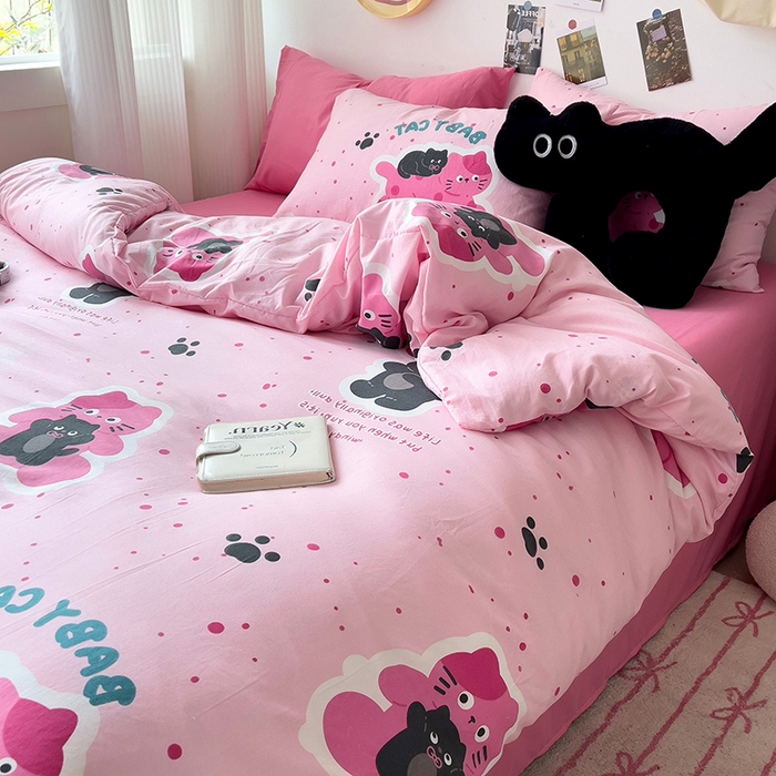 91家纺网 家纺一手货源 找家纺 星巴k家纺 2024新款A类超柔水洗棉印花四件套 小猫超人