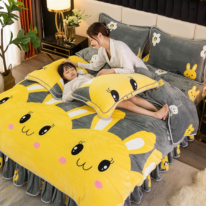 91家纺网 家纺一手货源 找家纺 绒品荟家纺 2025新款牛奶绒四件套 迷你兔