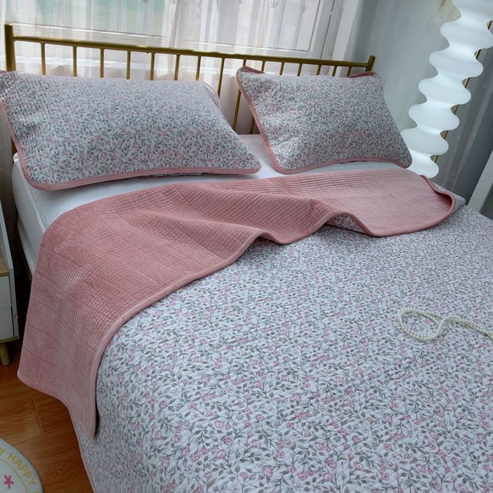 91家纺网 家纺一手货源 找家纺 2024新款棉加绒双面两用四季款床盖三件套 韩霜