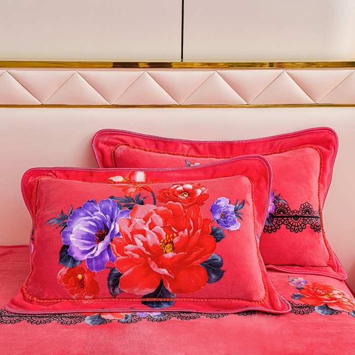 91家纺网 家纺一手货源 找家纺 绒品荟家纺 2025新款牛奶绒四件套 曼妙花语