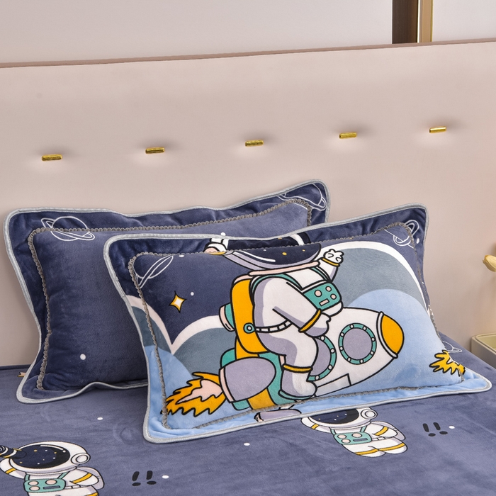 91家纺网 家纺一手货源 找家纺 晚静家纺 2024新款8.5斤牛奶绒金貂法莱绒床裙款保暖绒四件套 太空人