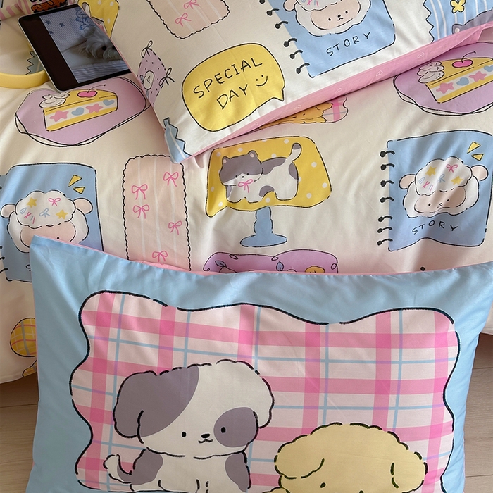 91家纺网 家纺一手货源 找家纺 2024新款40支13372全棉数码大版趣味系列四件套 绘画本