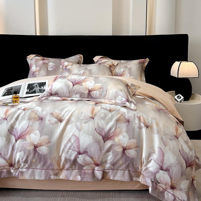 91家纺网 家纺一手货源 找家纺 舒慕 2025新款阳绒天丝棉磨毛数码印花缇芙绒四件套 云若依