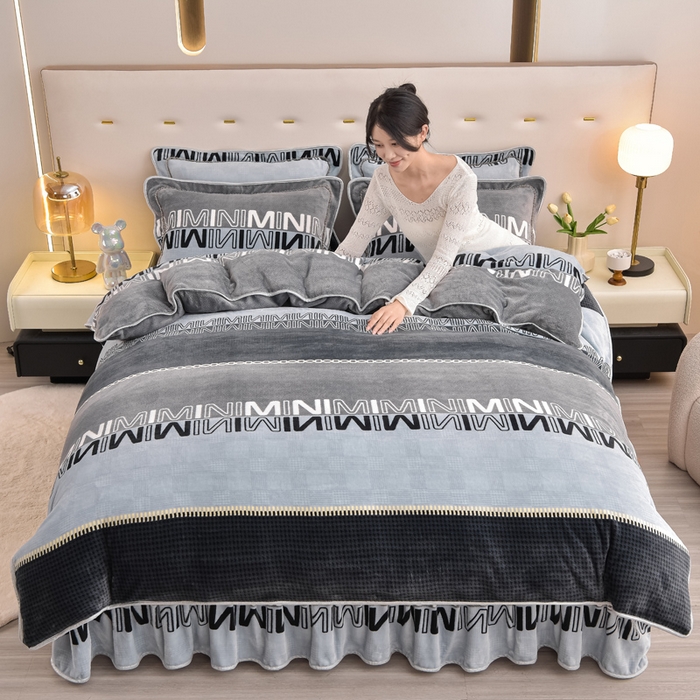 91家纺网 家纺一手货源 找家纺 晚静家纺 2024新款8.5斤牛奶绒金貂法莱绒床裙款保暖绒四件套 迷你MINI