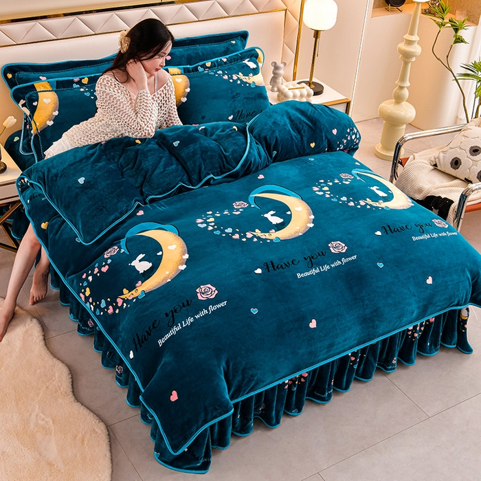 91家纺网 家纺一手货源 找家纺 绒品荟家纺 2025新款牛奶绒四件套 恋人港湾