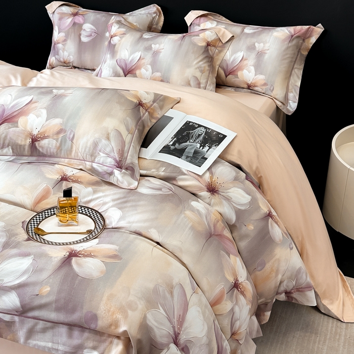 91家纺网 家纺一手货源 找家纺 舒慕 2025新款阳绒天丝棉磨毛数码印花缇芙绒四件套 云若依