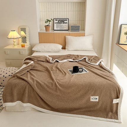 沐棉 2024新款牛奶绒菠萝格包边羊羔绒泰迪绒毛毯-静物图 简约咖