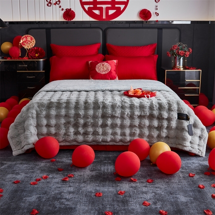 2025新款仿皮草摩登艺术毛毯毯子子家用毛毛毯毯子四季盖毛毯毯子 艺术蓝灰