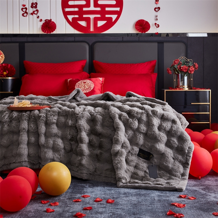 91家纺网 家纺一手货源 找家纺 2025新款仿皮草摩登艺术毛毯毯子子家用毛毛毯毯子四季盖毛毯毯子 艺术灰