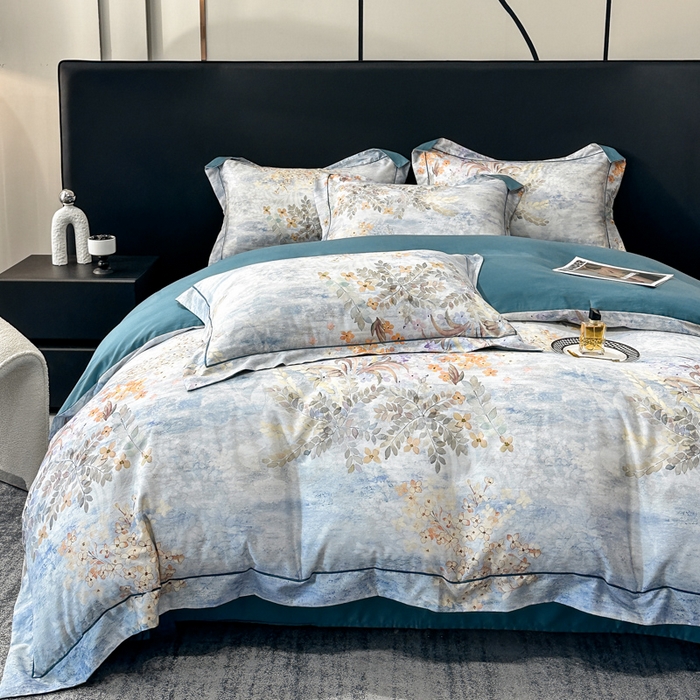 91家纺网 家纺一手货源 找家纺 舒慕 2025新款阳绒天丝棉磨毛数码印花缇芙绒四件套 微风知晓