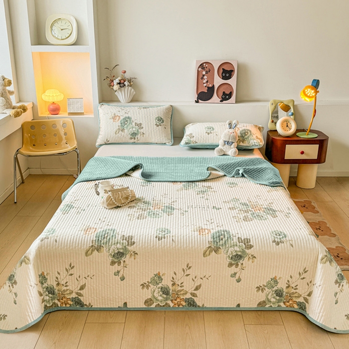 91家纺网 家纺一手货源 找家纺 2024新款全棉卡通印花宝宝绒双拼床盖床垫 水墨江南