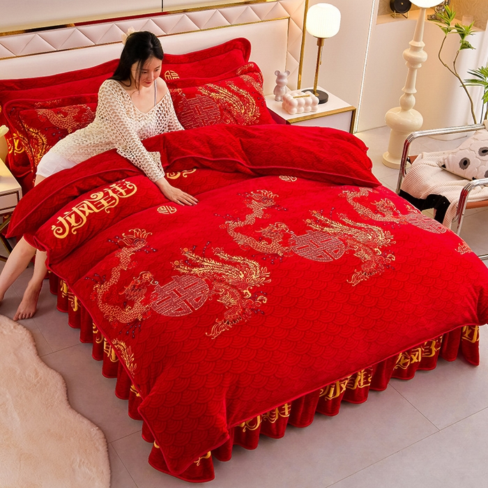 91家纺网 家纺一手货源 找家纺 绒品荟家纺 2025新款牛奶绒四件套 龙凤呈祥