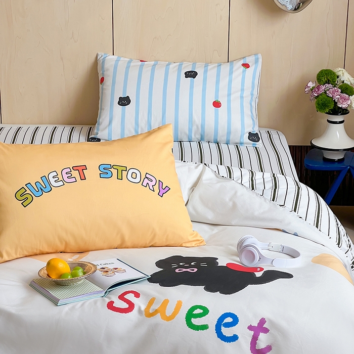 91家纺网 家纺一手货源 找家纺 2024新款40S设计师款全棉大版趣味印花系列四件套 小番茄