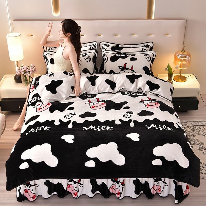 91家纺网 家纺一手货源 找家纺 绒品荟家纺 2025新款牛奶绒四件套 萌萌牛