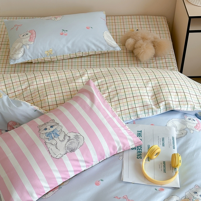 91家纺网 家纺一手货源 找家纺 2024新款40支13372全棉数码大版趣味系列四件套 猫小团