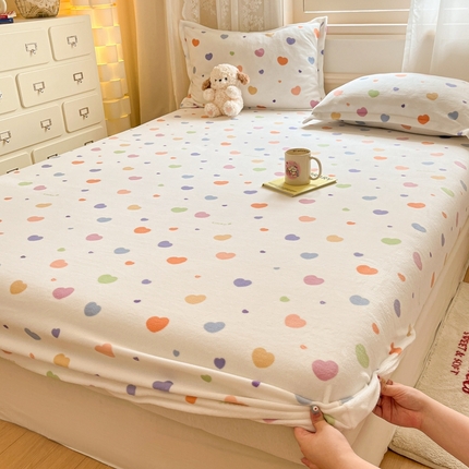 91家纺网 家纺一手货源 找家纺 川悦生活 2024新款加厚牛奶绒印花单床笠 床笠软心粉