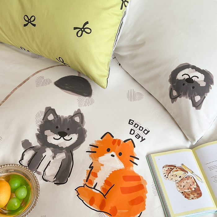 91家纺网 家纺一手货源 找家纺 2024新款40S设计师款全棉大版趣味印花系列四件套 美好生活