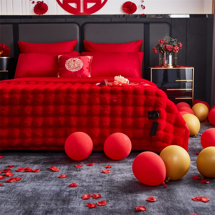 91家纺网 家纺一手货源 找家纺 2025新款仿皮草摩登艺术毛毯毯子子家用毛毛毯毯子四季盖毛毯毯子 艺术大红