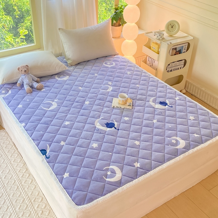 91家纺网 家纺一手货源 找家纺 正邦家纺 2024新款牛奶绒床垫小清新加厚床褥保暖宽包边可机洗床护垫床褥 星夜猫