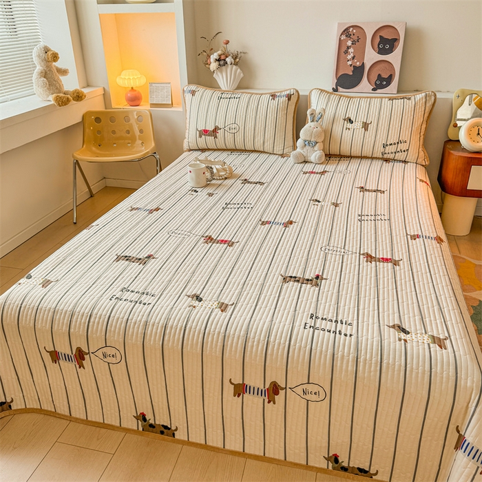 91家纺网 家纺一手货源 找家纺 2024新款全棉卡通印花宝宝绒双拼床盖床垫 宠物狗