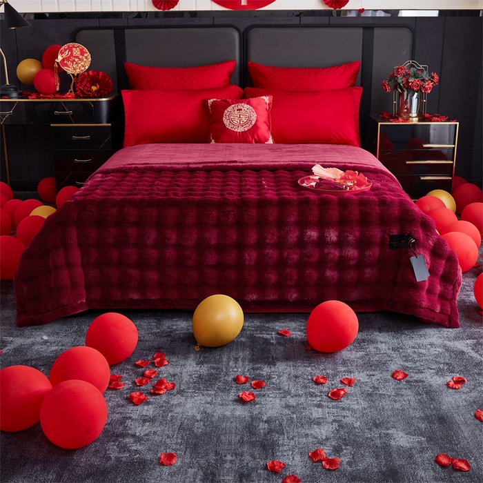 91家纺网 家纺一手货源 找家纺 2025新款仿皮草摩登艺术毛毯毯子子家用毛毛毯毯子四季盖毛毯毯子 艺术酒红