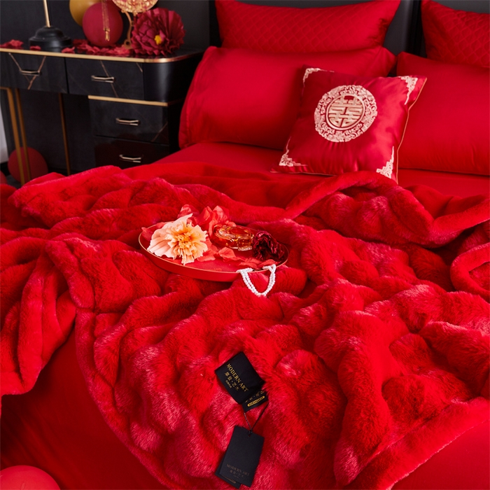 91家纺网 家纺一手货源 找家纺 2025新款仿皮草摩登艺术毛毯毯子子家用毛毛毯毯子四季盖毛毯毯子 艺术大红