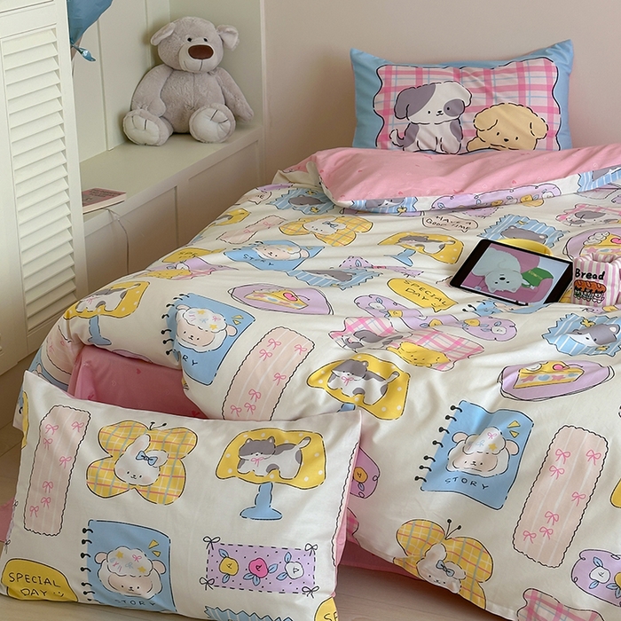 91家纺网 家纺一手货源 找家纺 2024新款40支13372全棉数码大版趣味系列四件套 绘画本