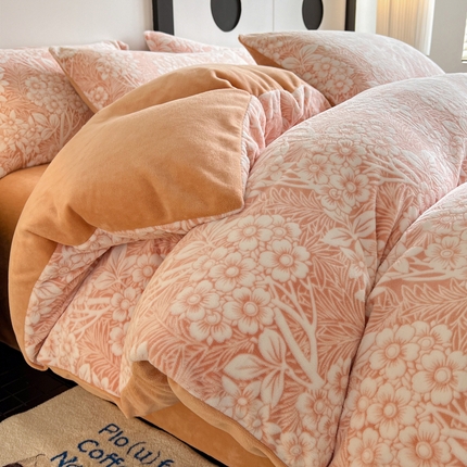 91家纺网 家纺一手货源 找家纺 （总）2024新款A类双色立体浮雕牛奶绒加厚四件套