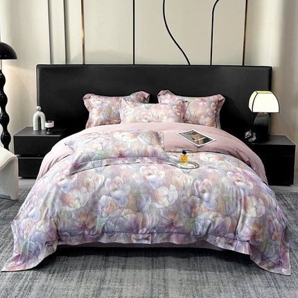 舒慕 2025新款阳绒天丝棉磨毛数码印花缇芙绒四件套 花期如梦