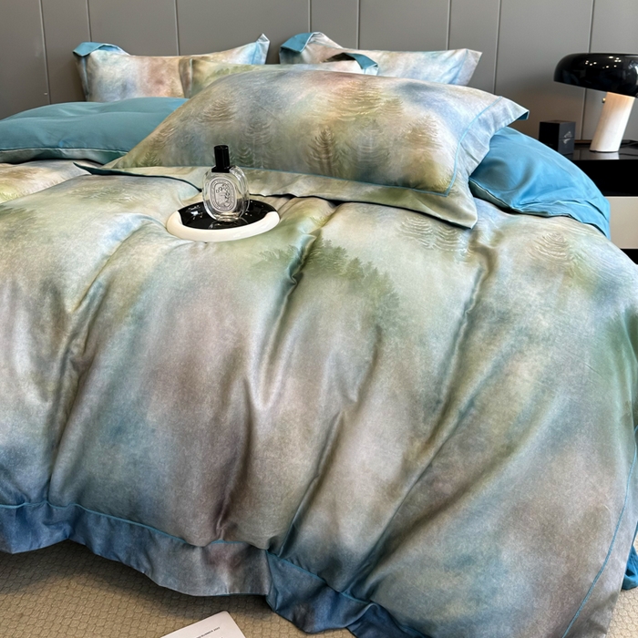 91家纺网 家纺一手货源 找家纺 舒慕 2025新款阳绒天丝棉磨毛数码印花缇芙绒四件套 迷雾