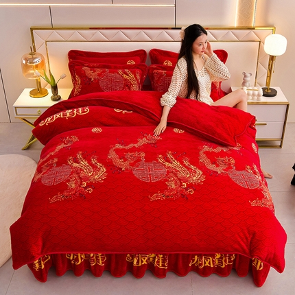 91家纺网 家纺一手货源 找家纺 绒品荟家纺 2025新款牛奶绒四件套 龙凤呈祥