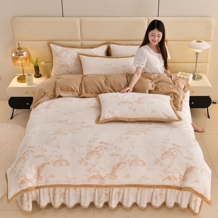 91家纺网 家纺一手货源 找家纺 星窝 2025新款直播9斤高克重冰岛臻棉绒印花牛奶绒四件套（控价标准不低于139） 恬静花开