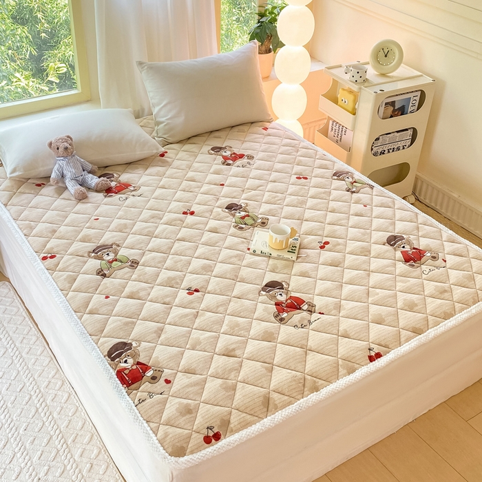 91家纺网 家纺一手货源 找家纺 正邦家纺 2024新款牛奶绒床垫小清新加厚床褥保暖宽包边可机洗床护垫床褥 小呆熊