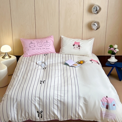 2024新款40S设计师款全棉大版趣味印花系列四件套 可爱小屋