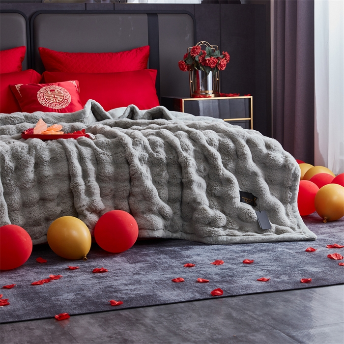 91家纺网 家纺一手货源 找家纺 2025新款仿皮草摩登艺术毛毯毯子子家用毛毛毯毯子四季盖毛毯毯子 艺术蓝灰