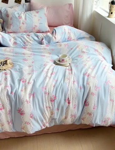 91家纺网 家纺一手货源 找家纺 星巴k家纺 2024新款A类超柔水洗棉印花四件套 半夏