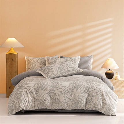 91家纺网 家纺一手货源 找家纺 2024新保暖-秋冬A类高端加厚牛奶绒雕花四件套系列 云初-灰色