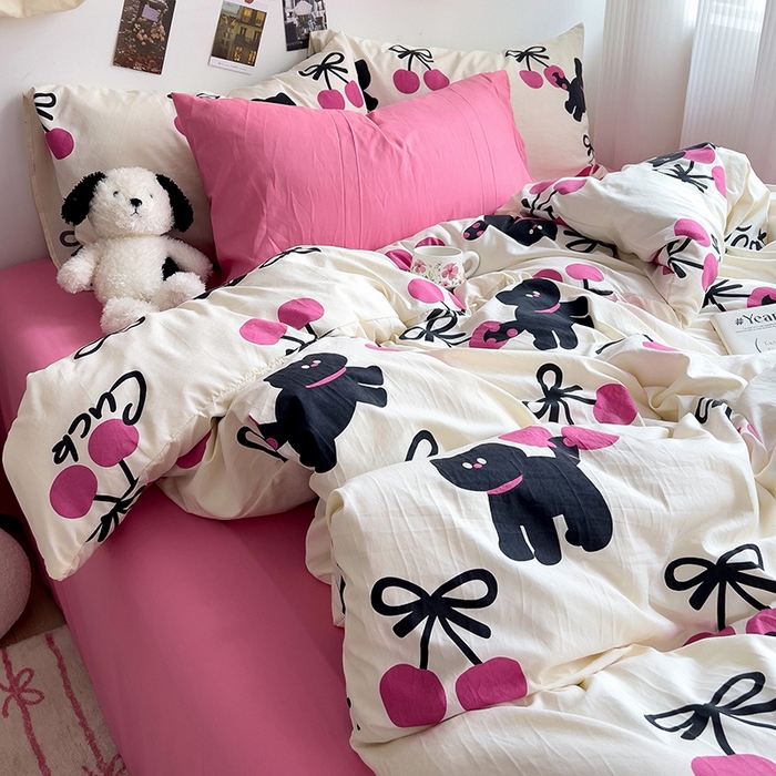 91家纺网 家纺一手货源 找家纺 星巴k家纺 2024新款A类超柔水洗棉印花四件套 甜酷小猫