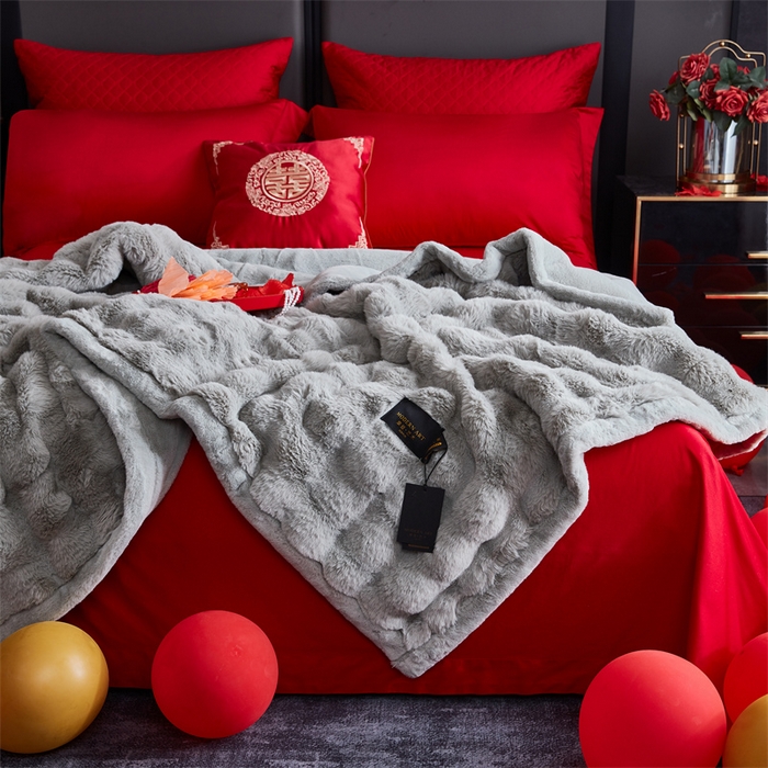 91家纺网 家纺一手货源 找家纺 2025新款仿皮草摩登艺术毛毯毯子子家用毛毛毯毯子四季盖毛毯毯子 艺术蓝灰