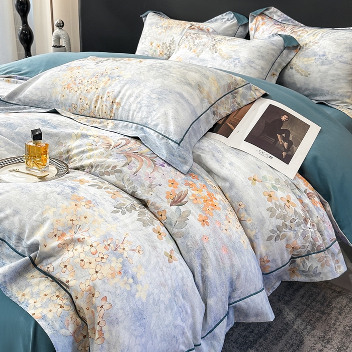 91家纺网 家纺一手货源 找家纺 舒慕 2025新款阳绒天丝棉磨毛数码印花缇芙绒四件套 微风知晓